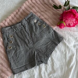 Zara Black and White Houndstooth High Waist Shorts